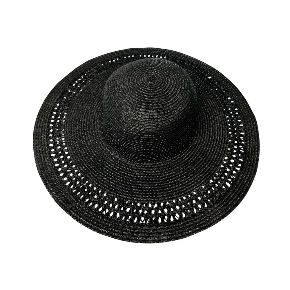 White House Black Market Black Floppy Straw Sun Hat Wide Brim Vacation Boho Chic